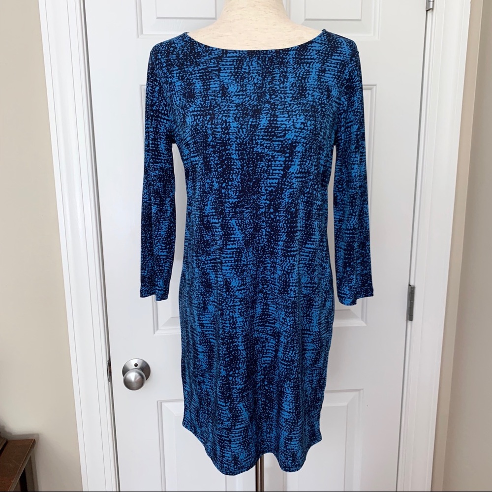 BCBG Pacific Blue Combo Black Snake Animal Print Mini Tunic Sheath Dress Sz S